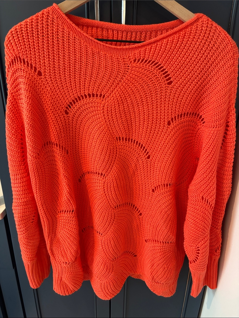 Source Unknown Bright Orange Open-Knit Crewneck Sweater